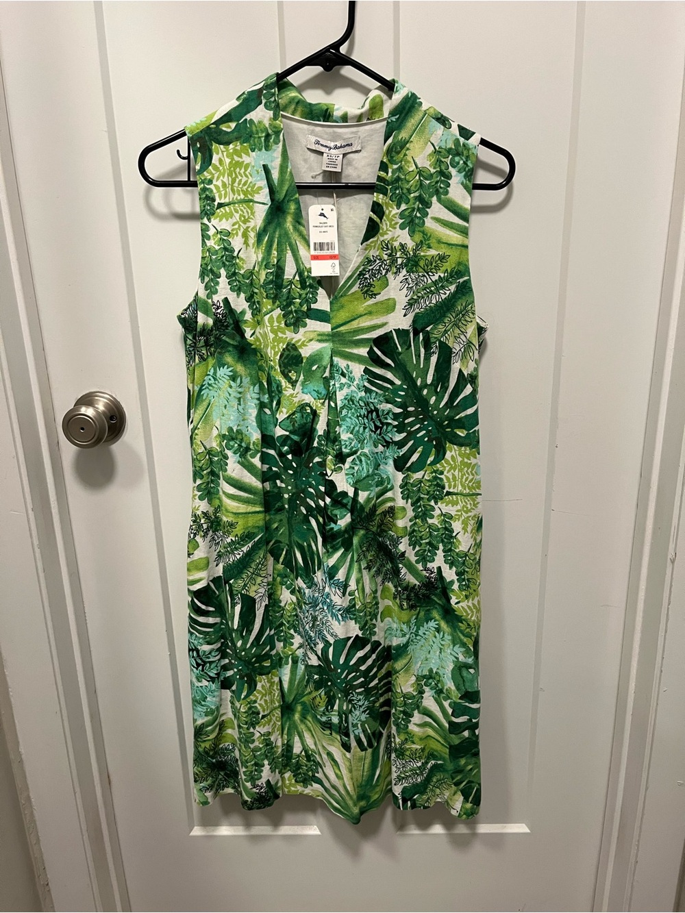 Tommy Bahama Green & White Tropical Leaf Sleeveless Dress